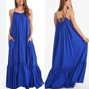 Tov Elegance A-Line Spaghetti Strap Flowy Maxi Rideau Dress Royal Blue 42 L